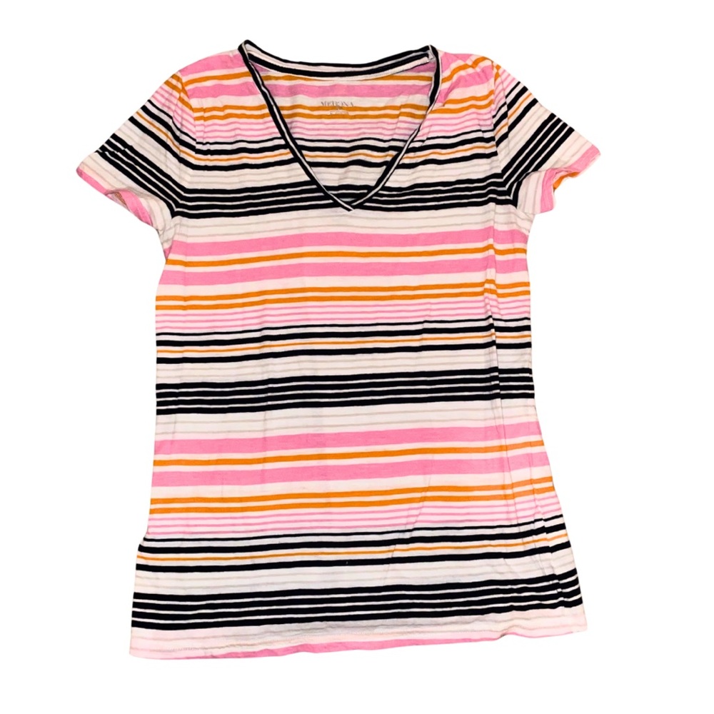 Merona Women’s Striped V-Neck Short Sleeve Shirt Size SP